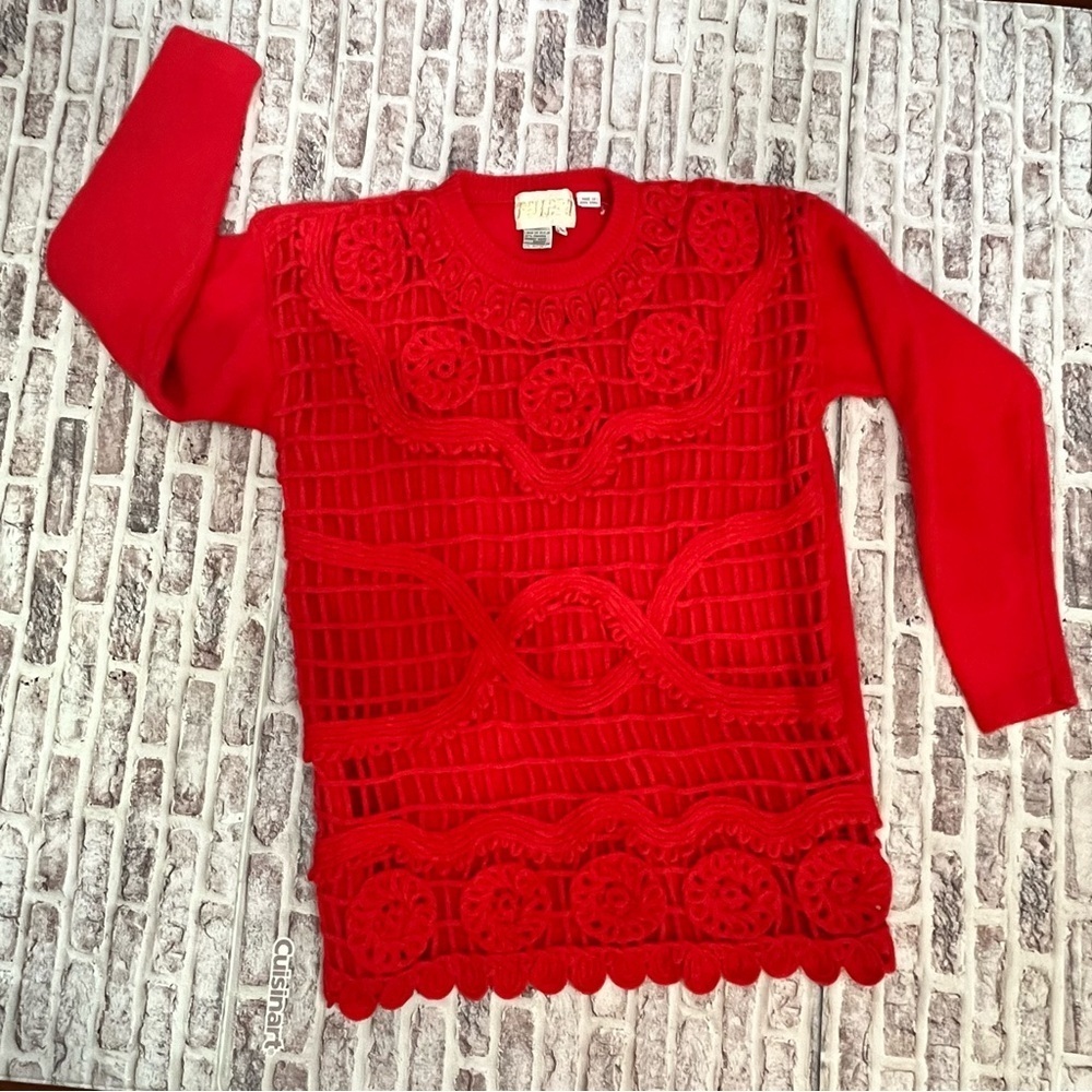Belldini Sweater Angora Lambswool Knit 3D Red Rabbit Fur 90s Women’s Vintage